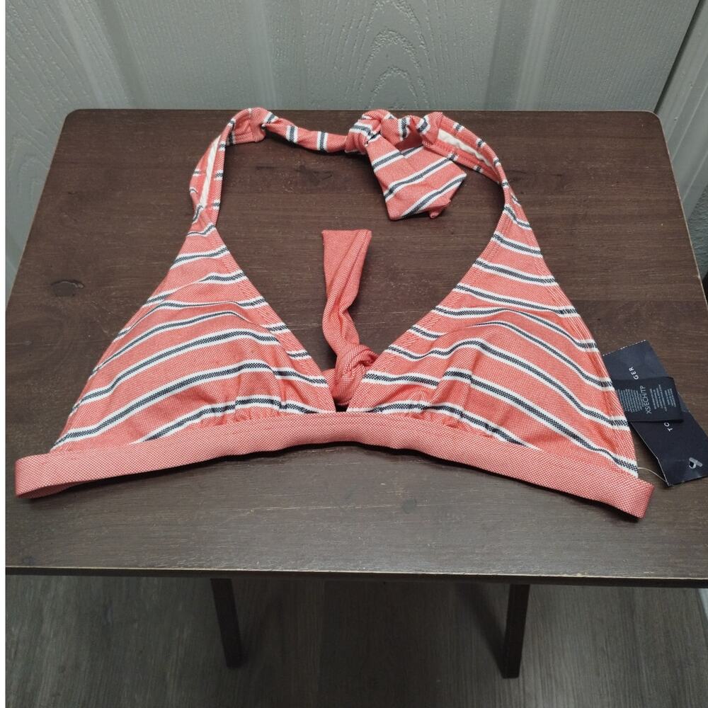Tommy Hilfiger NWT Size XS Orange Blue Striped Halter Lightly Padded Swim Top